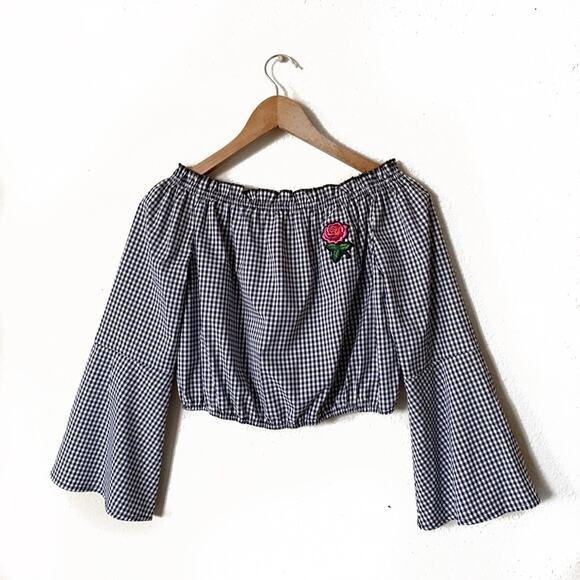 Gingham Bell-Sleeve Blouse - Picture 1 of 5